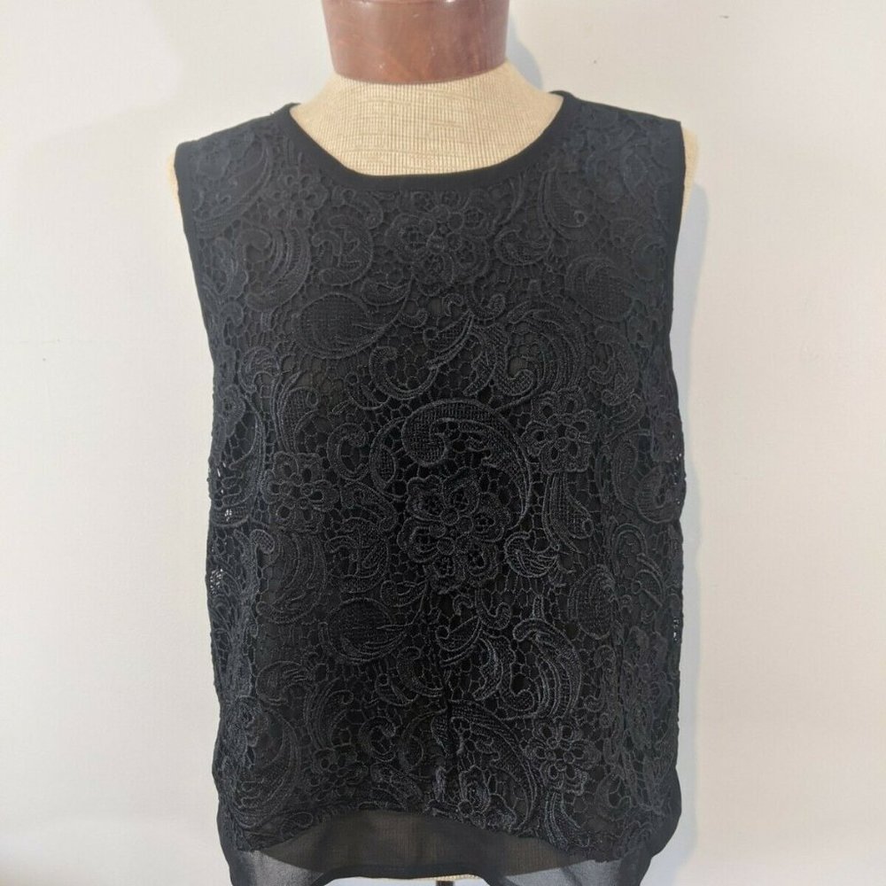 ASTR Sheer Black Embroidered Tank